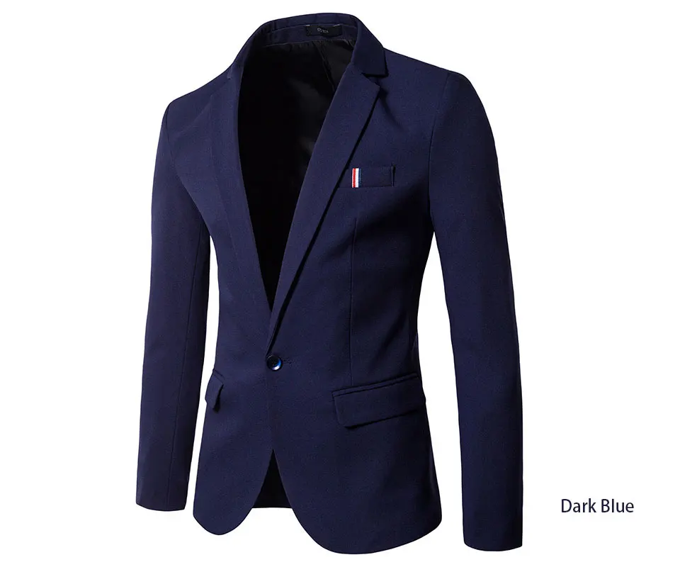 Весна Slim Fit повседневные мужские блейзеры одна кнопка мужской костюм куртка нежелезный синий белый свадебный формальный блейзер