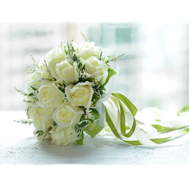 Bridal Bouquet High quality Ivory Rose Throw Wedding 18 flowers Bridesmaid Bouquet