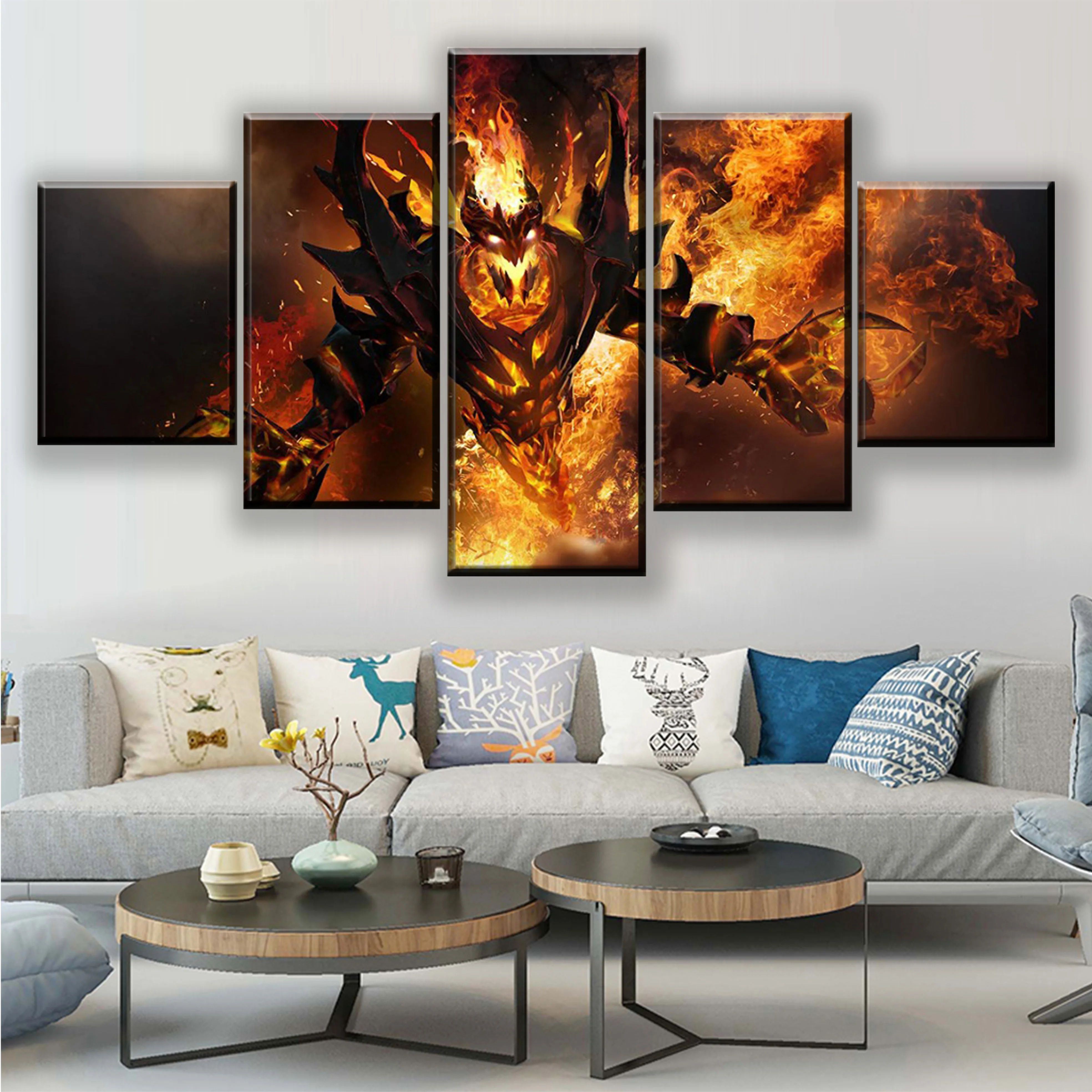  5 Pieces DotA 2 Fire Heroes Canvas Print Abstract Painting Game Poster Modern Wall Artwork Home Dec