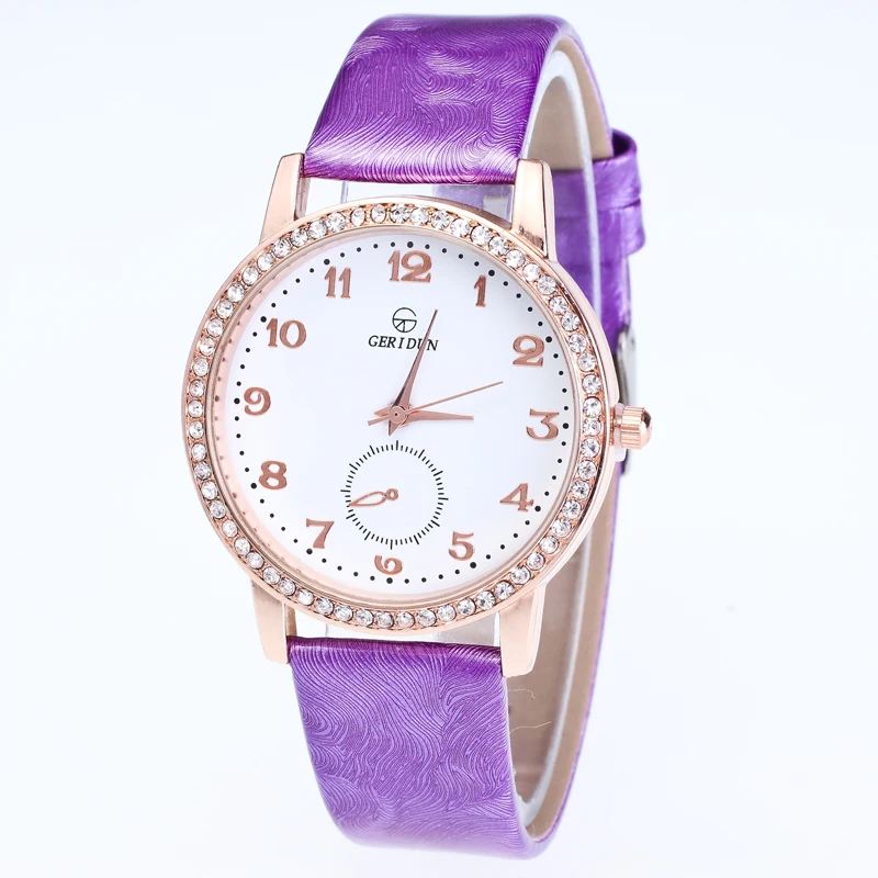 Новое поступление Розовое золото часы модные женские кварцевые наручные часы Повседневный Кожаный браслет со стразами часы Reloj 10 цветов - Цвет: 7
