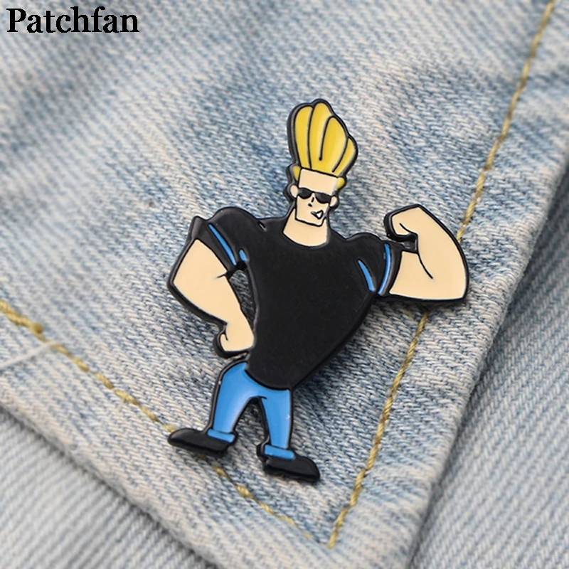 20 шт./партия, Patchfan Johnny Bravo, металлические эмалированные шпильки из цинка, модные медали para, рюкзак, рубашка, сумка, броши, Значки для мужчин и женщин, A2138