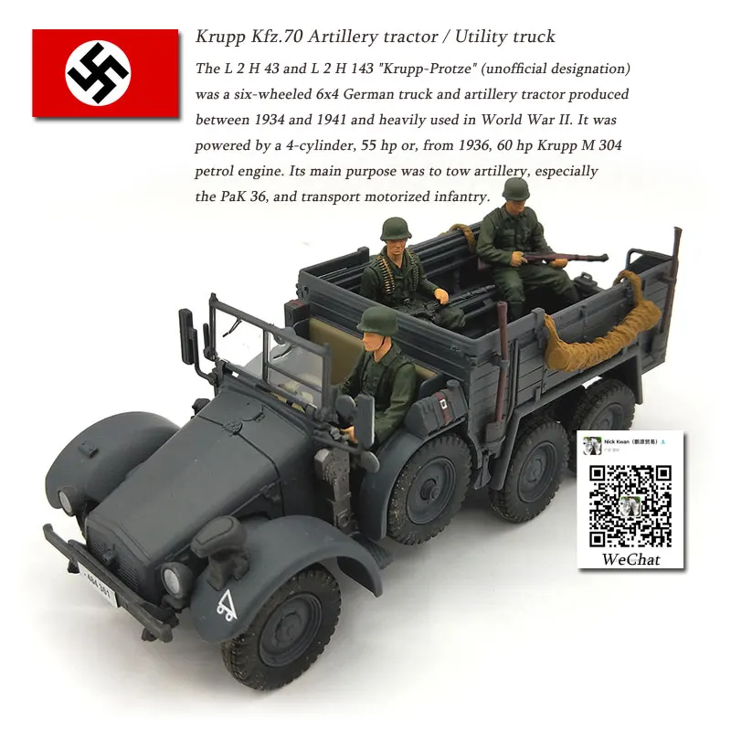 

FOV 1/32 Scale Military Model Toys (80041) GERMAN Krupp Kfz.70 Protze Artillery Tractor / Utility Truck Diecast Metal Model Toy