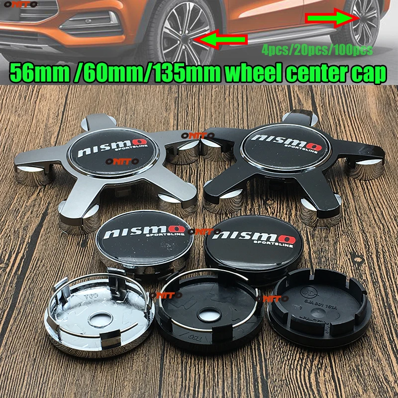 

Car Styling NISMO Logo Car Emblem 56mm 2.2" 60mm 2.36" 135mm 5clips PVC/ABS Car Wheel Center Cap Wheel Rim Hub Cap Covers