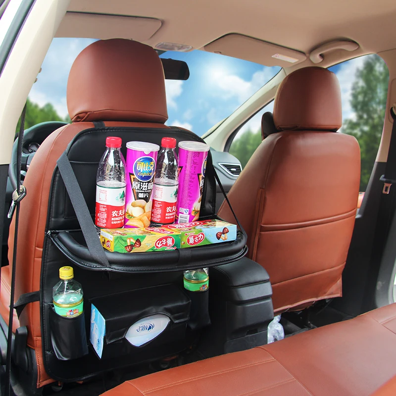 Car Back Seat Storage Tray Drink Cup Holder Organizer Net Pockets Bag