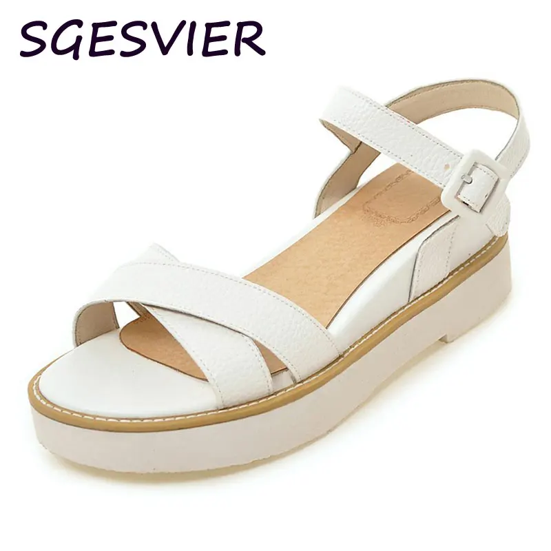 

SGESVIER Buckle Sandals Women Breathable Casual Shoes Woman Platform High-Heeled Sandals Black White Silver 3 Color Shoes VV433