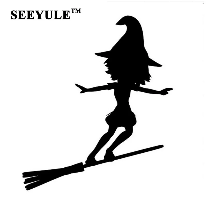 

1pc SEEYULE Fashion Car Sticker Sexy Witch Lady Girl Surfing Broom Reflective Vinyl Decal Silver Black for VW Golf Passat Beetle