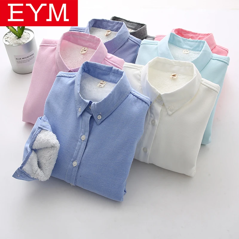 lower price  2019 Winter New Warm Women Clothes Velvet Thicker Jacket Simple Solid Color Shirt Style Fleece Coat