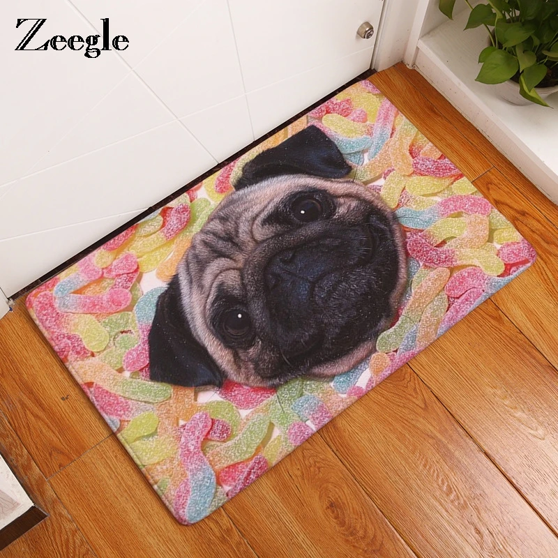 Zeegle Cute Pug Printed Home Door Mats Rug Outdoor Water Proof