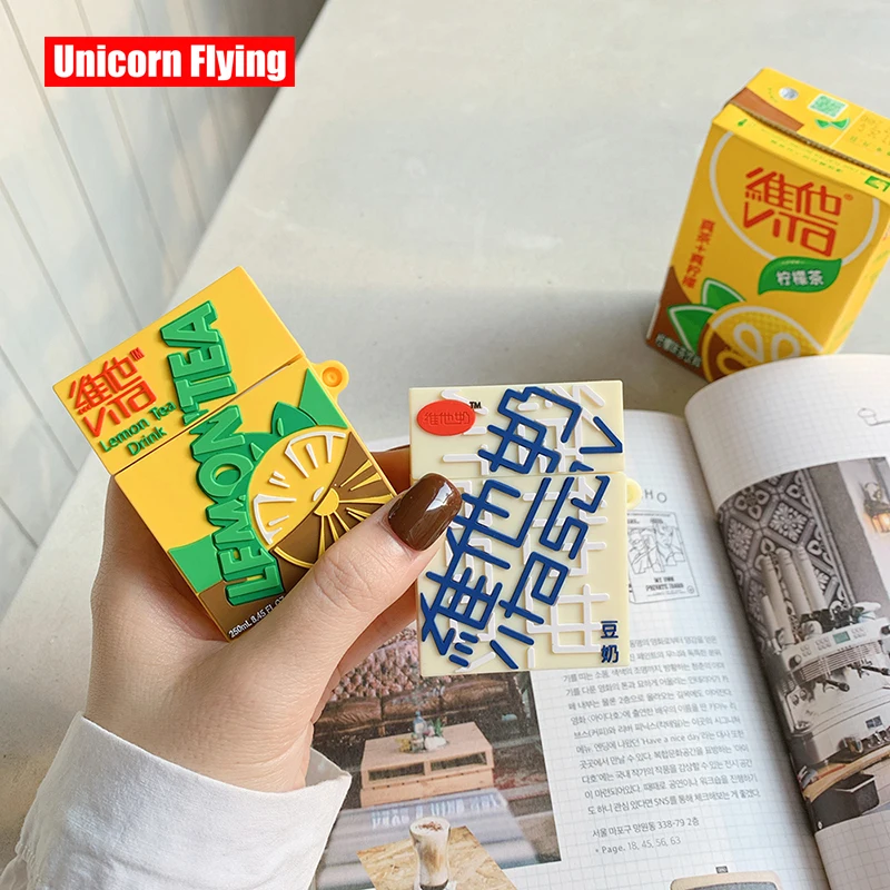 

LinXiang Soymilk Lemon Tea Drink Box Shape Bluetooth Earphone Silicone Protective Case For Apple Airpods 1 2 Charging Box