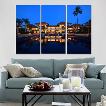 

No Frame 3 Pieces Drop Shipping Modular Painting Canvas Art Coloring Building Wall Art Picture for Living Room Home Decor