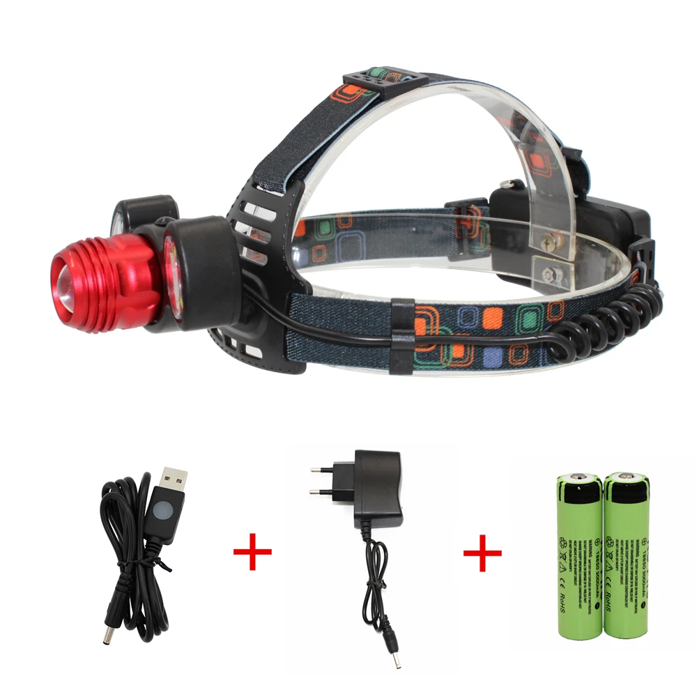 1800LM налобный фонарь 1x XML T6 + 2x COB LED Zoom Головной для рыбалки|Налобные LED-фонари| |