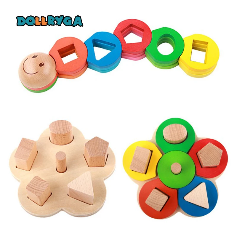 DOLLRYGA Digital Shape Matching Toys DIY Children Wooden Geometric Building Blocks Children Early Education Parent-child Toys 