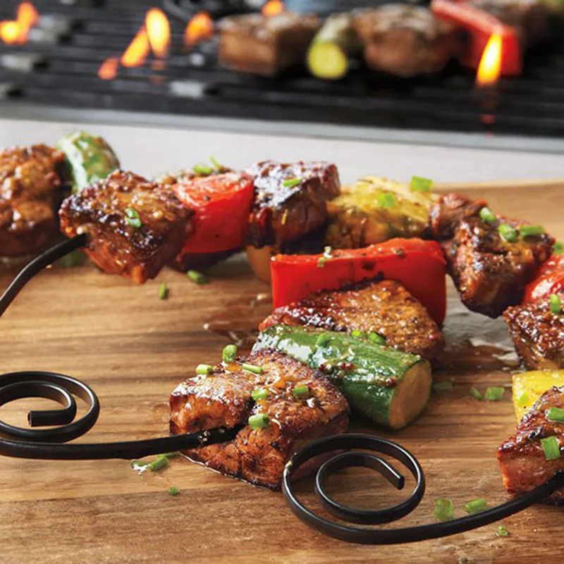 6pcs Non-Stick Coating Mini Circle Kebob Skewers Set Black Round Appetizer Skewers Presentation BBQ Diameter 4.5inch