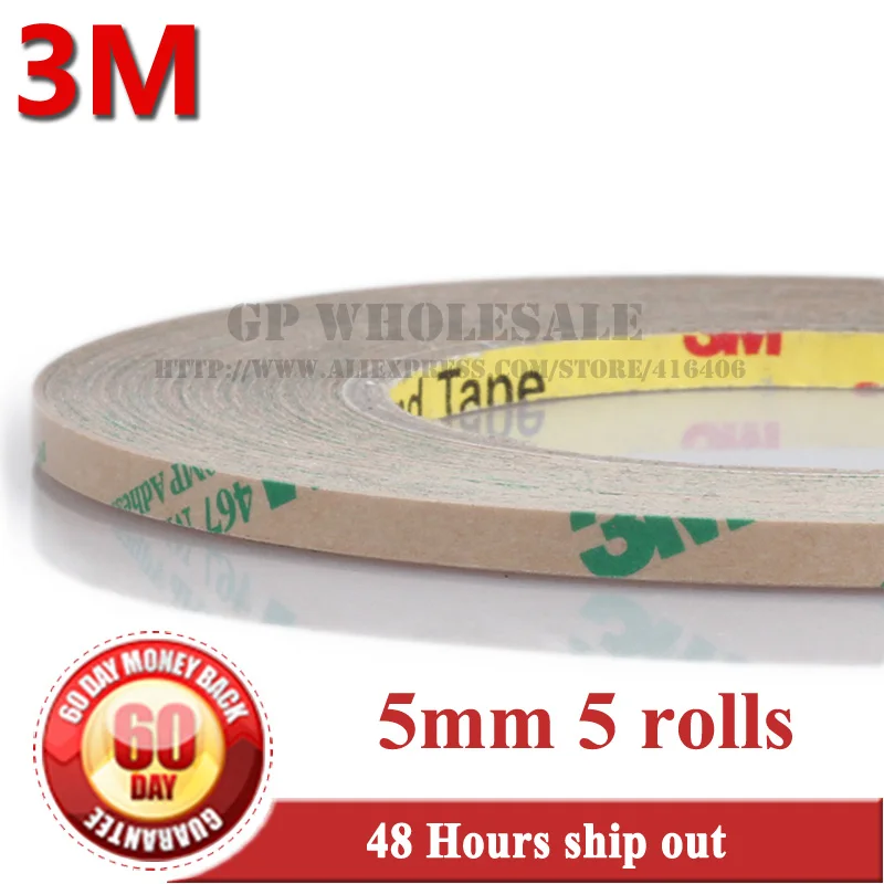 5 rolls 5mm width Ultra Thin 3M 467MP 200MP Adhesive Double Sided