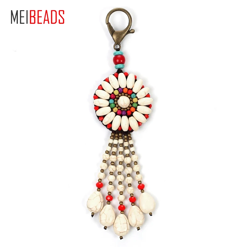 

MEIBEADS Bohemia Bronze Metal Key Ring Water Drop Hand-woven With Lobster Clasp For Women Purse Key Holder EY4967