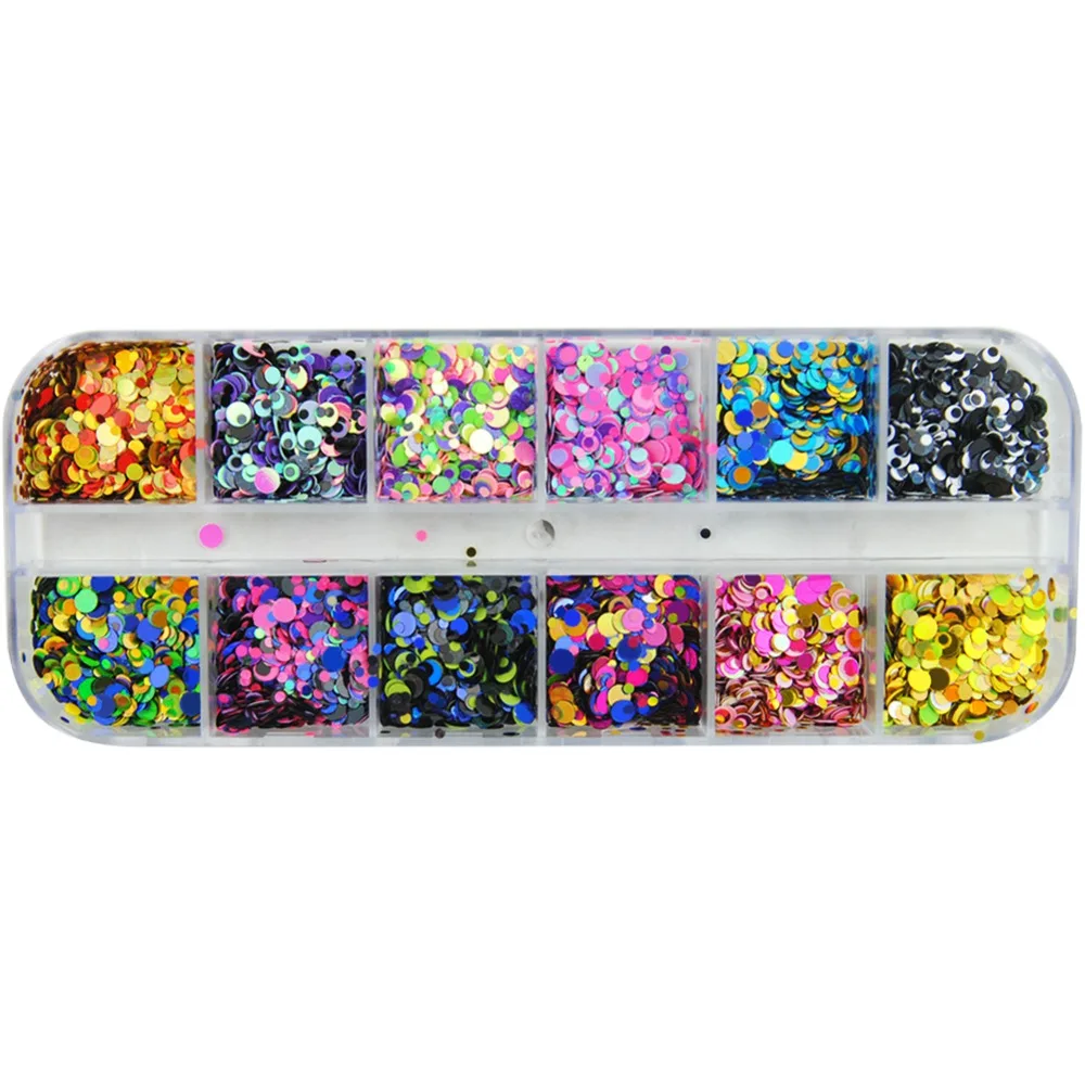 

1 Set Mixed Color Round Nail Glitter Sequins Mixed 12 Grids 1/2/3mm DIY Charm Polish Flakes Decorations Manicure Tips