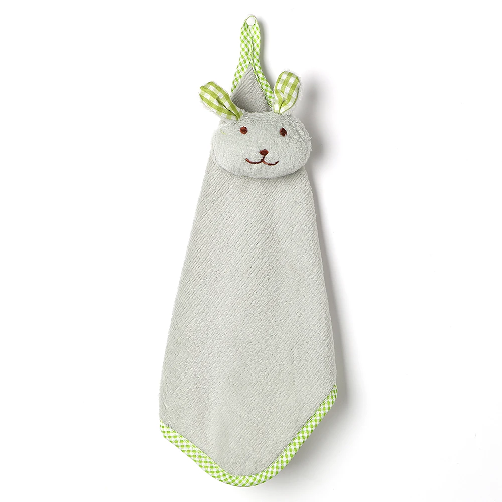 Подвесные полотенца для рук без ворса водопоглощающая ткань можно повесить мягкий коралловый бархат Dishcloths милый мультфильм кролик конфеты цвета - Цвет: Зеленый