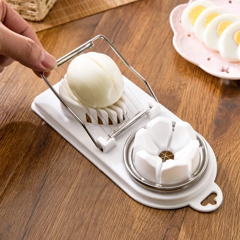

Stainless Steel PP Egg Slicer Double Chamber Multifunctional Kitchen Gadget Slice Wedge Perfectly Uniform Pieces Hard-boiled Egg