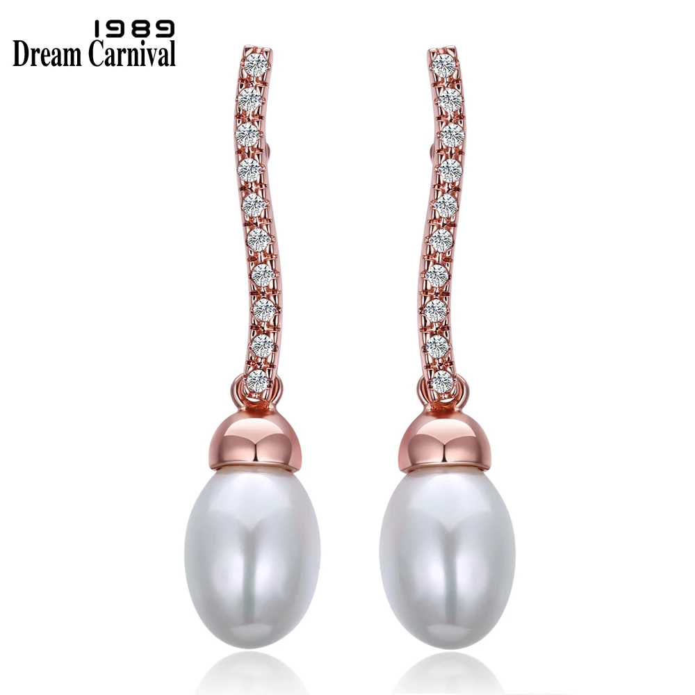 DreamCarnival 1989 Wave Look Rose Gold Color Wholesale Price Pendientes Oval Synthetic Pearl ...
