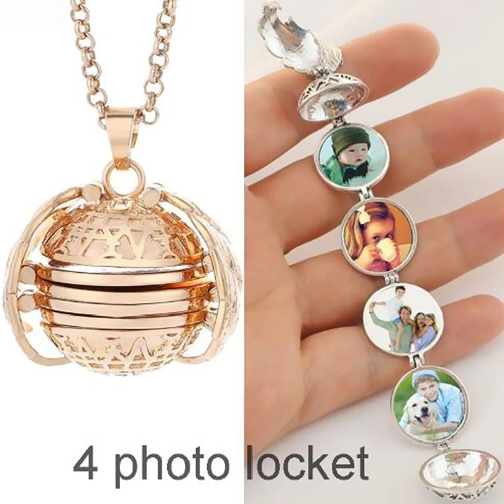 

Magic Photo Openable Locket Pendant Memory Locket Angel Ball Necklace Plated Wings Flash Box Album Gift For Pregancy Mother