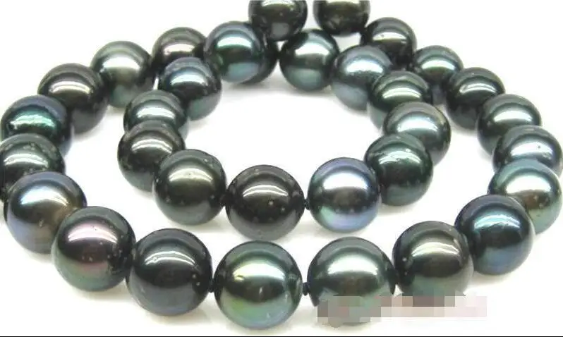 

10-11mm stunning NATURAL BLACK GREEN PEARL NECKLACE 17 INCH 14KG