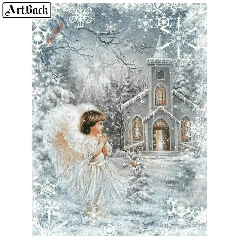 

5d diamond painting angel kid snow castle winter scenery full square drill mosaic sticker new arrival 3d diamond embroidery