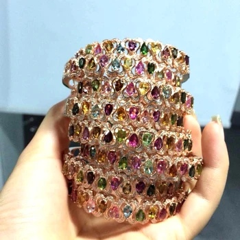 

Qi Xuan_Tourmalines Stone Bangle_Fashion Bangles_925 Stolid Sliver Tourmalines Stone Bangle_Manufacturer Directly Sales