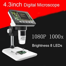 1000x4,3 дюймов ЖК-дисплей цифровой припой микроскоп портативный USB высокая яркость 8 светодиодов электронный паяльный микроскоп