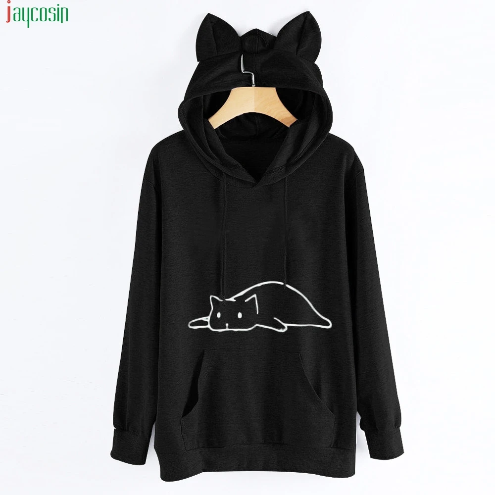 JAYCOSIN 2019 новые негабаритные толстовки женские с кошачьими ушками одноцветные