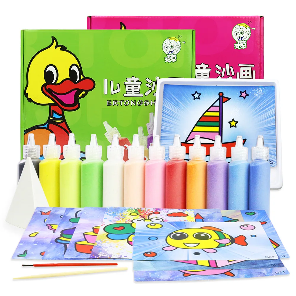 

Painted Sand with 12-color Children's Puzzle Toys Processing of Natural Dolomite To Ensure Safety Store Sand Table Fillet Design