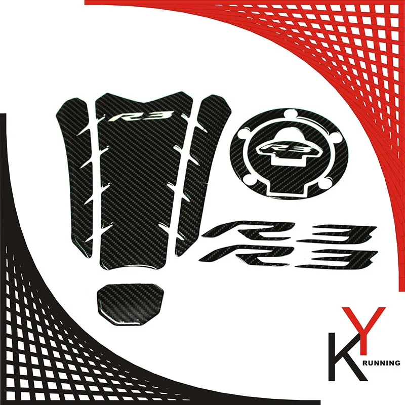 

KYRUNNING K-CTPP-26 Carbon 3D ADESIVI Sticker Decal Emblem Protection Tank Pad Cas Cap Fit YAMAHA YZF R3