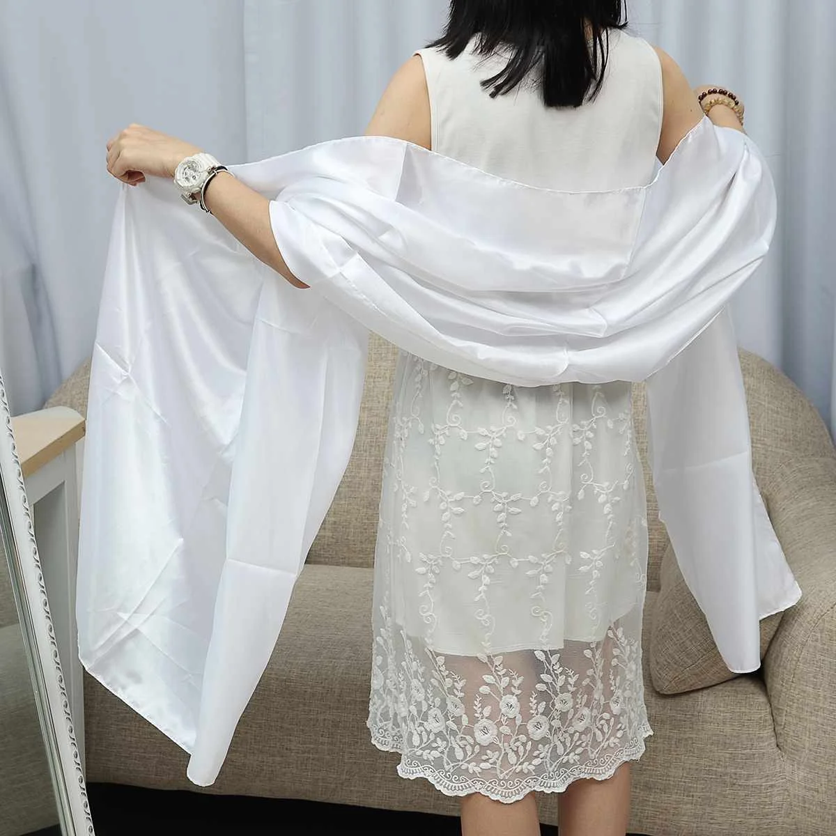 

5 Colors Women Wraps Soft Satin Shawl Bridal Wedding Dress Scarf Prom Stole Wraps Cover Evening Party Dress Long Scarf Wraps