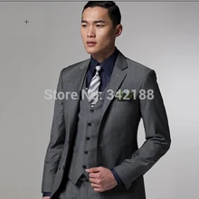 Обычный заказ серый 3 штук! Два- пуговица шерсть свадьба костюмы / смокинг жениха костюм для мужчины / мужчины свадьба костюмы / лучший мужчины костюмы
