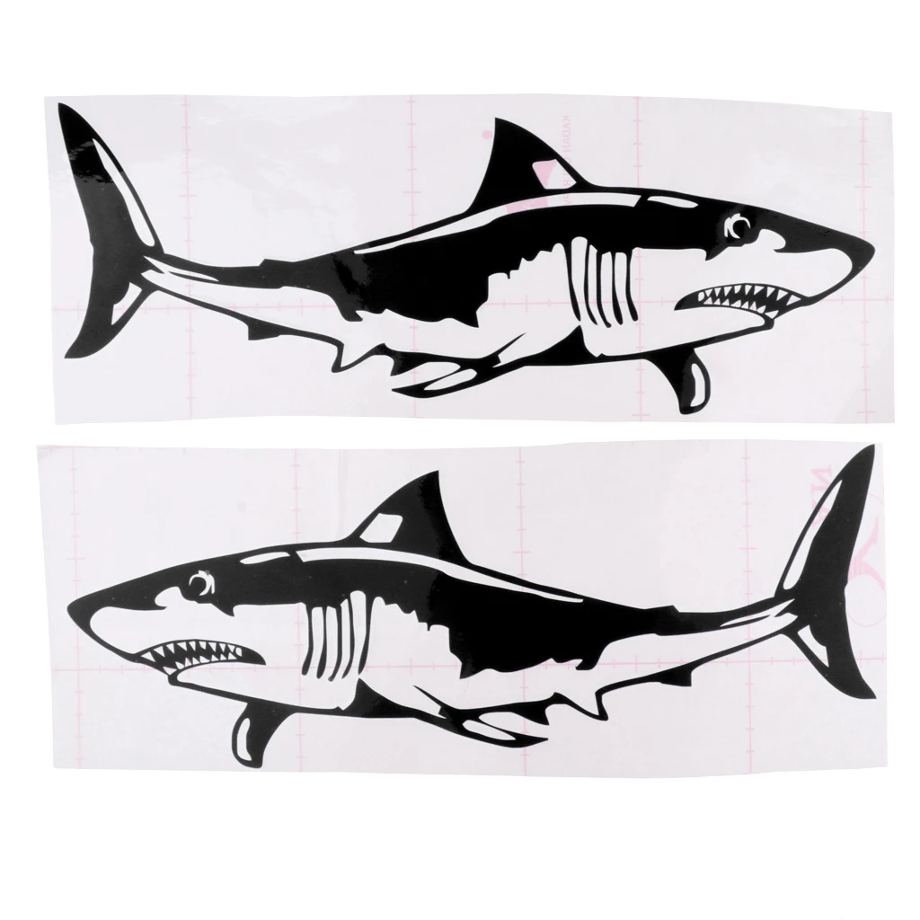 1 Pair Large Durable PVC Shark Sticker Funny Decals for Kayak Fishing Ocean Boat Canoe Dinghy Raft DIY Accessories