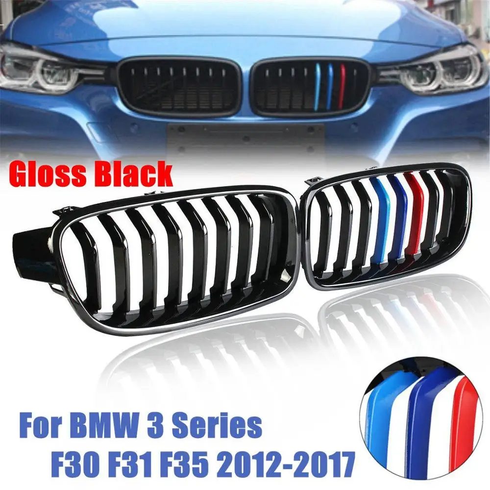 Для BMW F30 F31 F35 3 серии 2012 2013 1 пара Передняя решетка для почек матовый черный автомобиль Стайлинг гоночный гриль - Цвет: Gloss Black M-Color