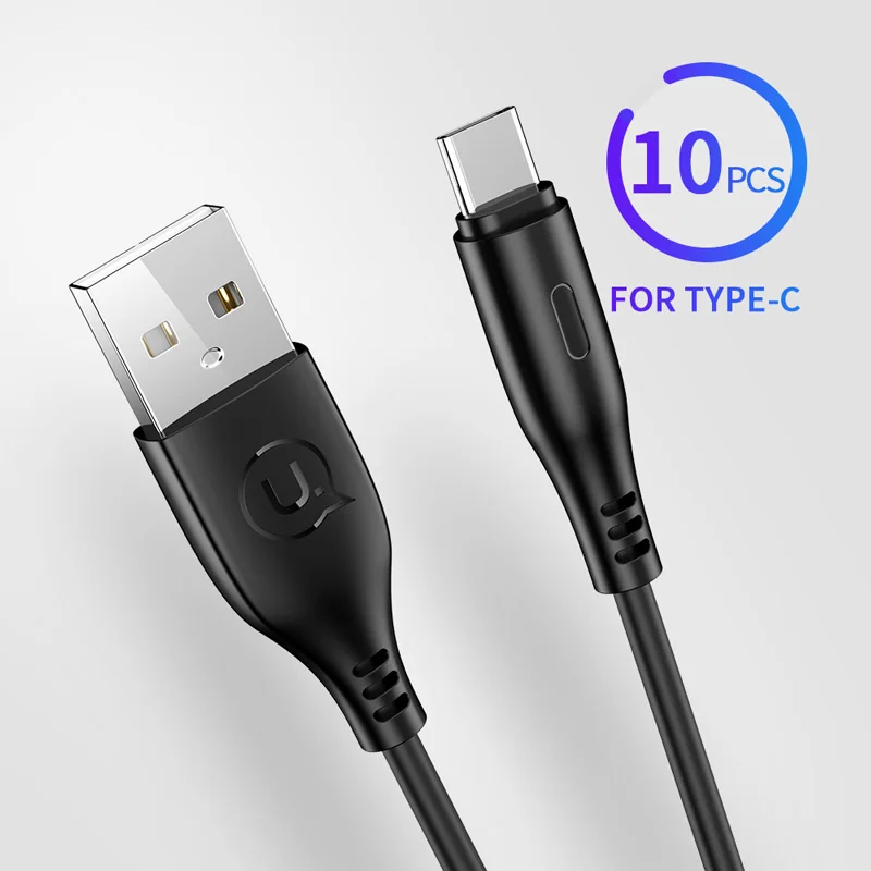Black Type C Cable USAMS type-C кабель, 10 шт оптом 1 м/2 м кабель для мобильного телефона для samsung S9 Xiaomi 2A Быстрая зарядка данных USB кабель USB C кабель - Цвет: Black Type C Cable