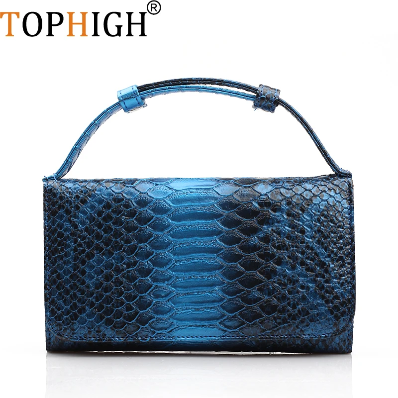 

TOPHIGH Original Supply Snake Pattern Designer Ladies Clutch Long Wallet Genuine Cow Leather Women Chain Shoulder Messenger Bag