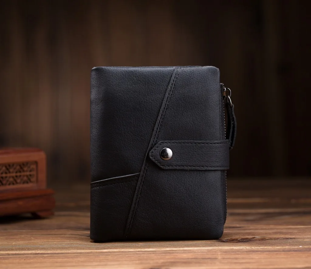 Cowhide Genuine Leather Wallet Mens Short Zipper Bag Purse Classic Style Male Stitching Clutch Bags High Quality Handbags - Цвет: 1
