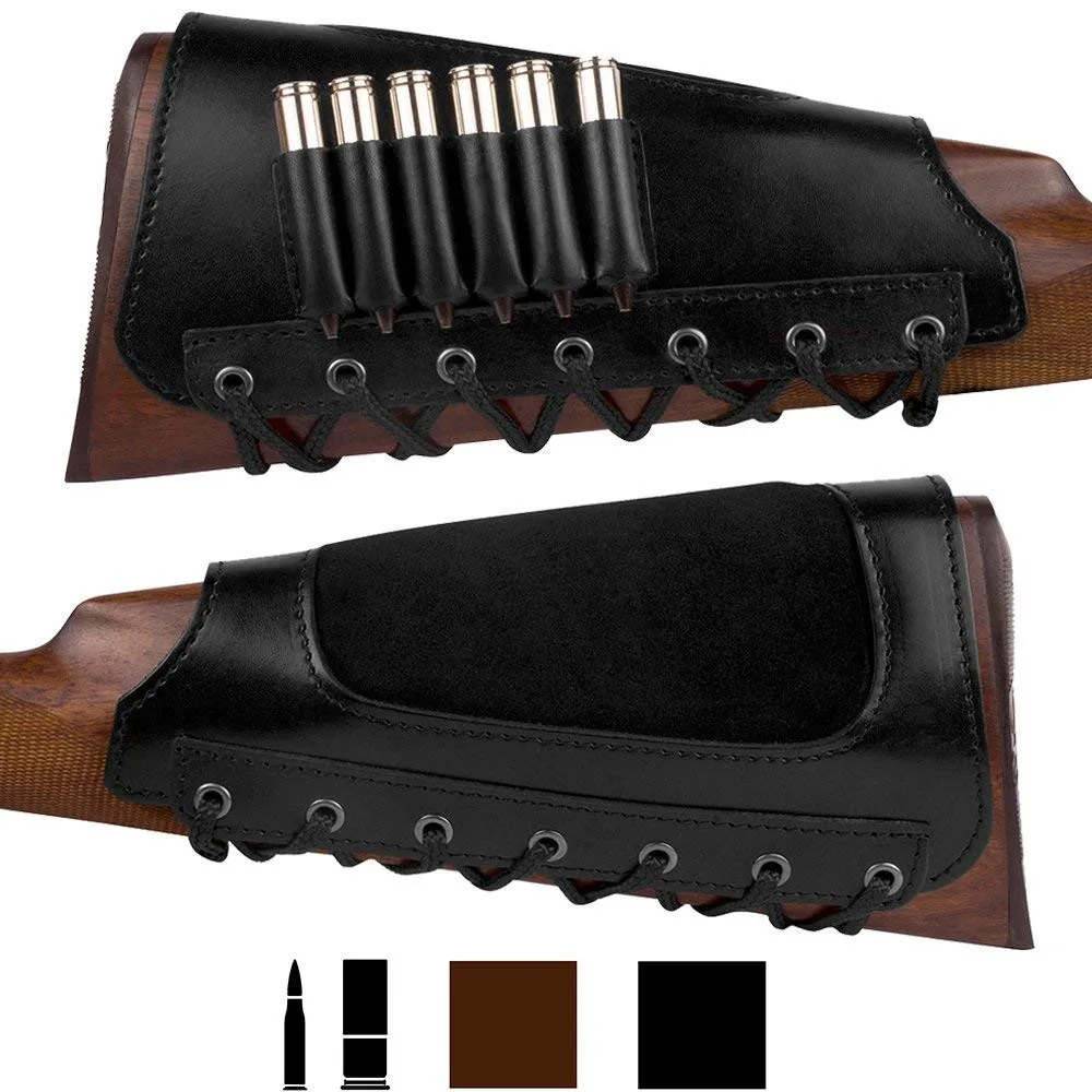 

Leather Cartridge Buttstock Shotgun Shell Holder, Hunting Buttstock Ammo Holder Pouch Bag for Rifles, Shotgun Shell Pouch Shell