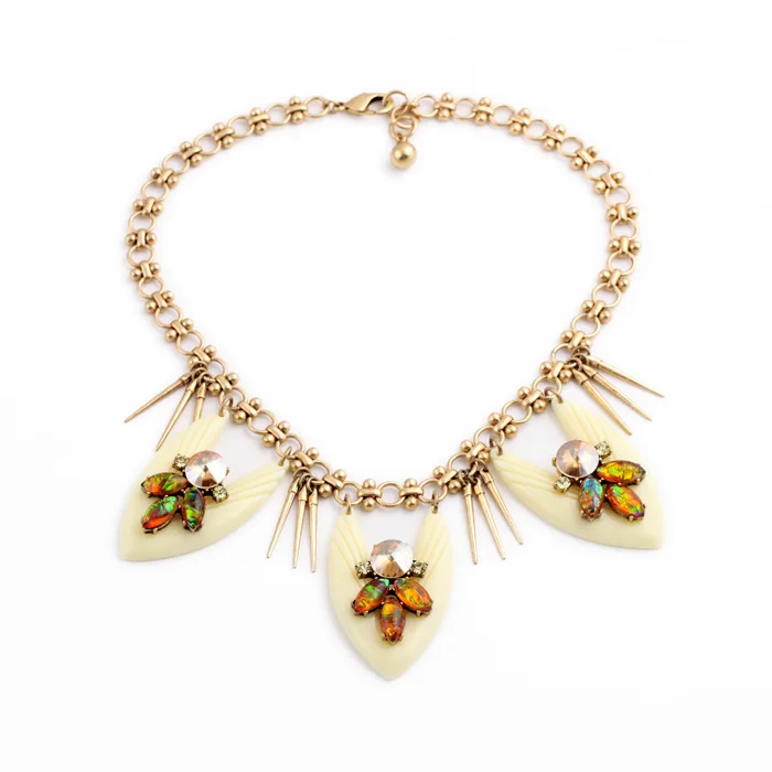 

New Fashion Spike Patterned Imitation Gemstone Necklace Free Shipping Wholesale Women Necklace Jewelry