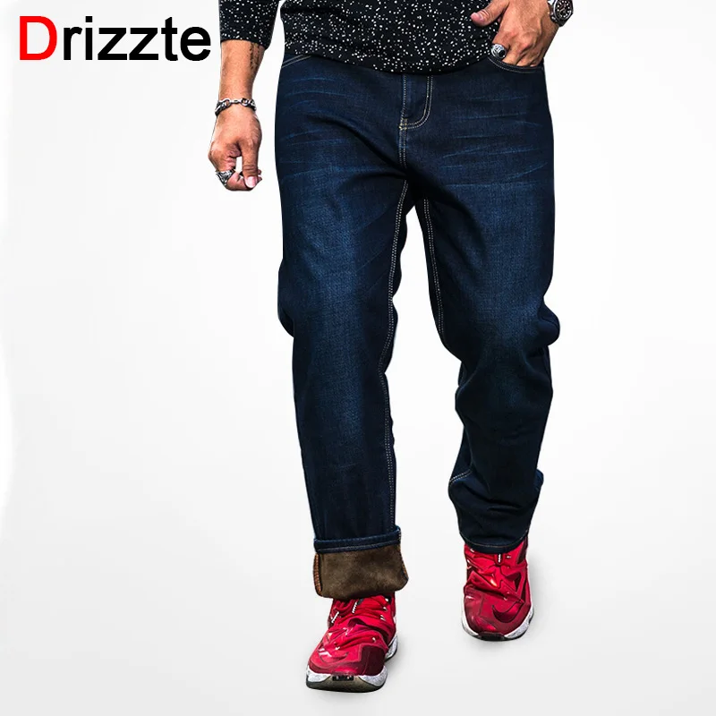 Drizzte Winter Men Fleece Plus Size 28 48 Stretch Denim Jeans Large Big