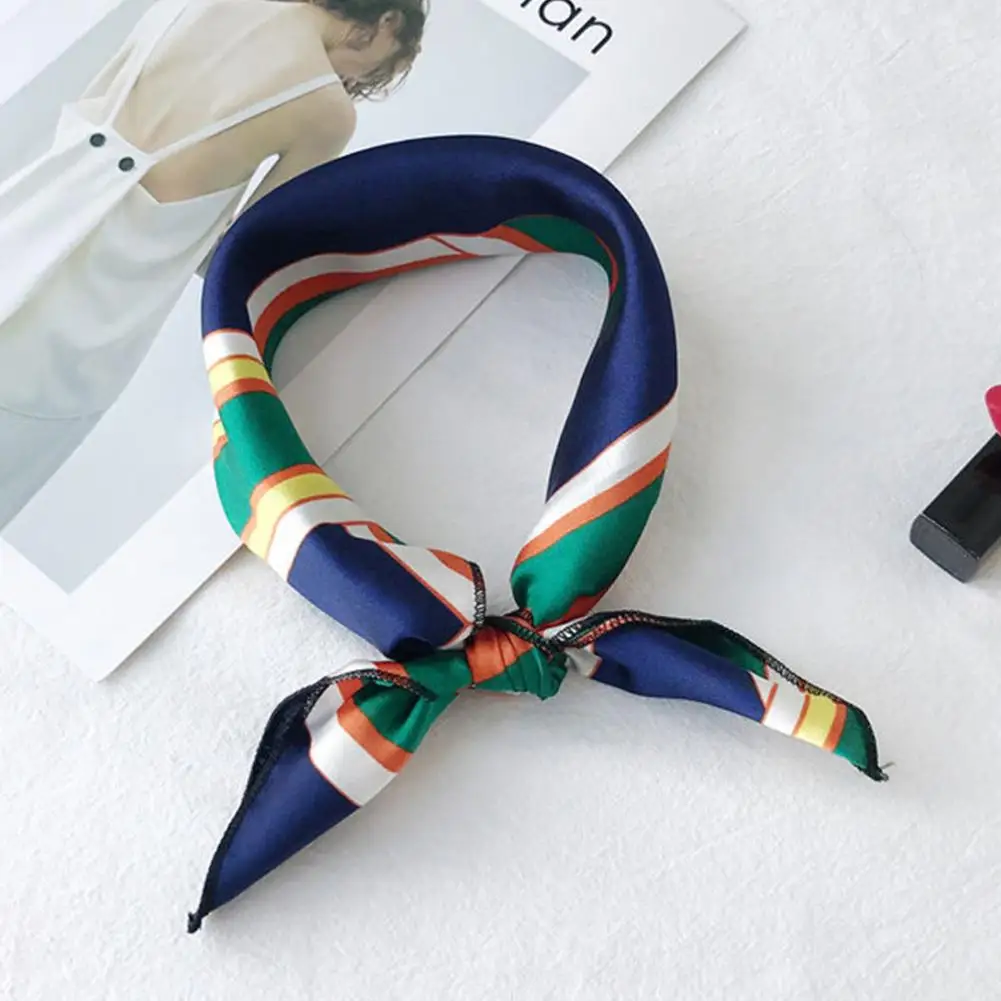 

Women Small Hair Tie Band Decorative Multifunctional Head Scarf Multicolor Stripe Print Kerchief Neck Elegant Square Scarf