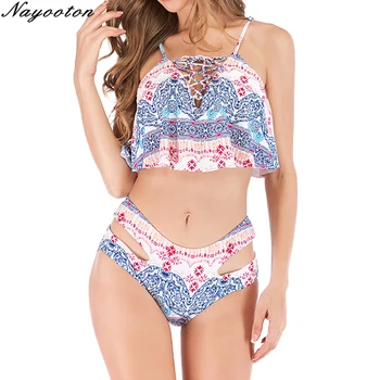 

New style bikini 2019 high waist swimsuit of youth series push up printed swimwear Lotus leaf edge bikini set bathing suit women