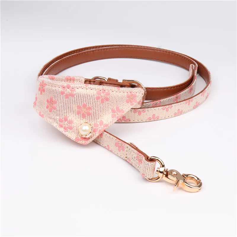 Цветочный ошейник с принтом для собак и кошек нагрудники бандана шарф веревка для поводка поводок - Цвет: Pink