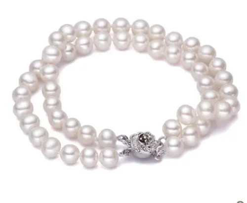 

FREE SHIPPING HOT sell new Style >>>> 8-9mm 6.5-8.5inch AAA Akoya White Pearl 2ROW Bangle Bracelet 925 Silver