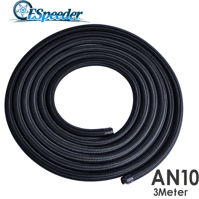 ESPEEDER Universal 10FT AN10 Oil Fuel Hose Nylon Braided Black Hose