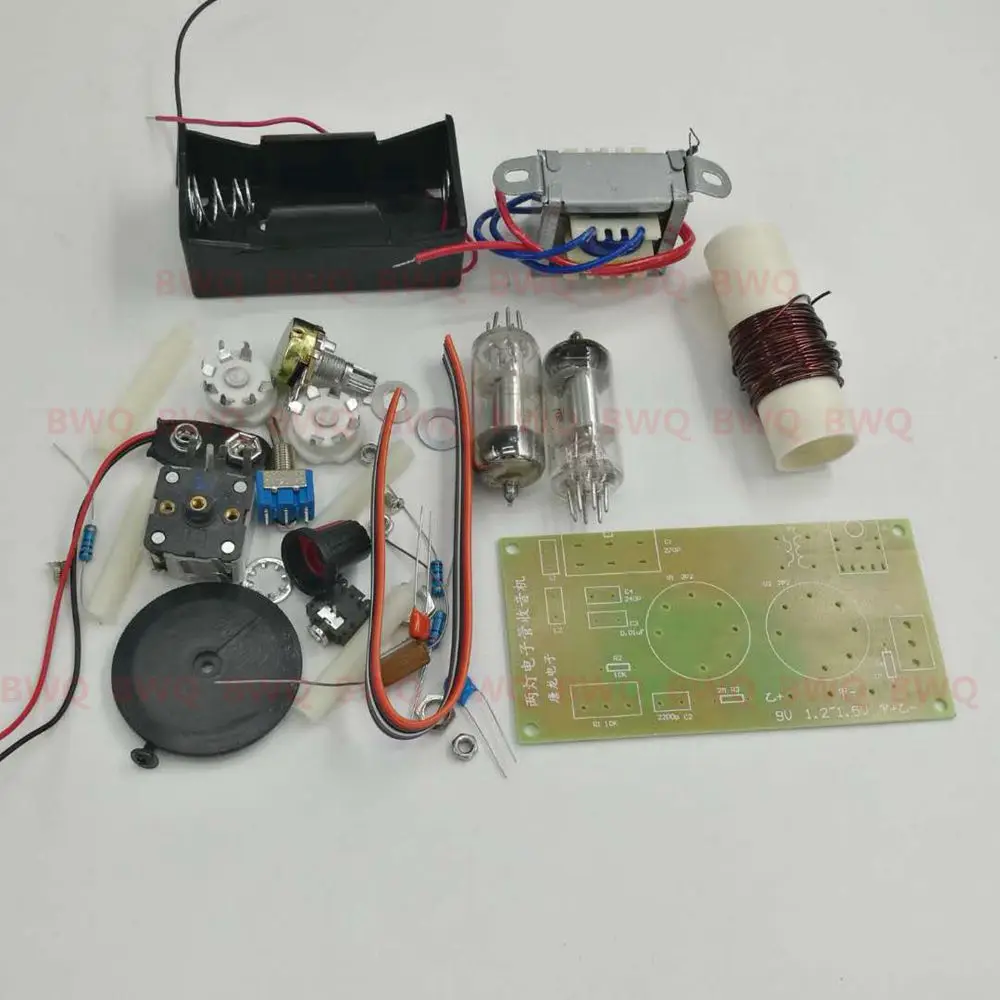 

1PCS/LOT Regenerative tube radio kit DC two lights two battery-powered AM radio kit Medium wave with PCB board