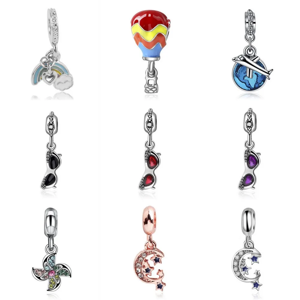 

Free Shipping 1pc moon travel airplane windmill hot air balloon Charm diy Bead Fits Pandora Charm Bracelets Womem Jewelry