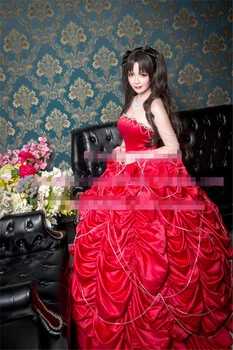 

Anime! Fate Type-Moon 10th Anniversary Tohsaka Rin Red Dress Cosplay Costume Custom-made Size For Women Free Shipping