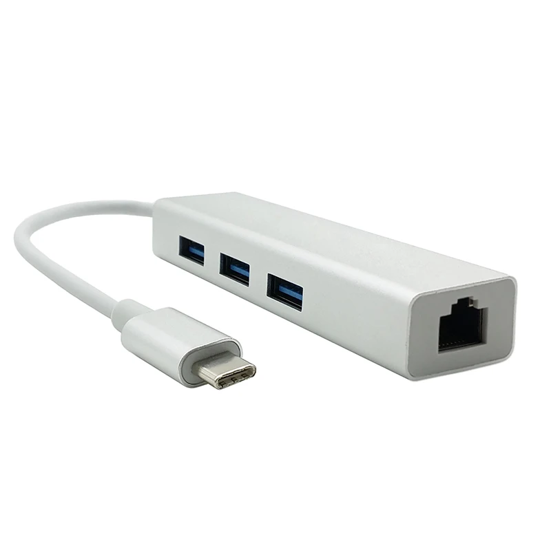 USB C 3.1 to Gigabit Adapter 3-Port USB 3.0 Hub Type C to RJ45 1001000Mbps Gigabit Ethernet LAN Network Adapter for Macbook (3)